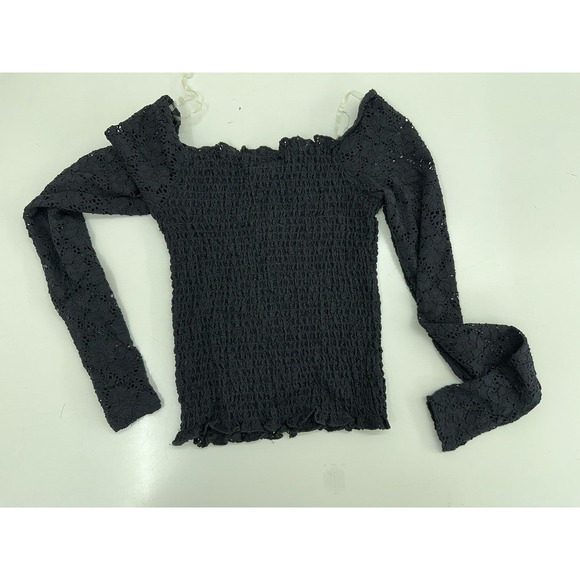 Womens Planet Gold Top Size XS Black Lace Long Sleeve Off the Shoulder NWTs - Picture 8 of 12